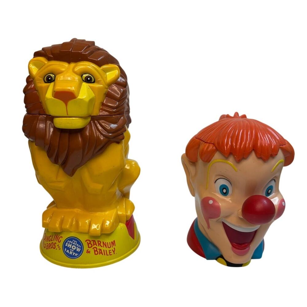 2003 Ringling Bros Barnum & Bailey Circus Cups Lion Clown Lidded Set 2
